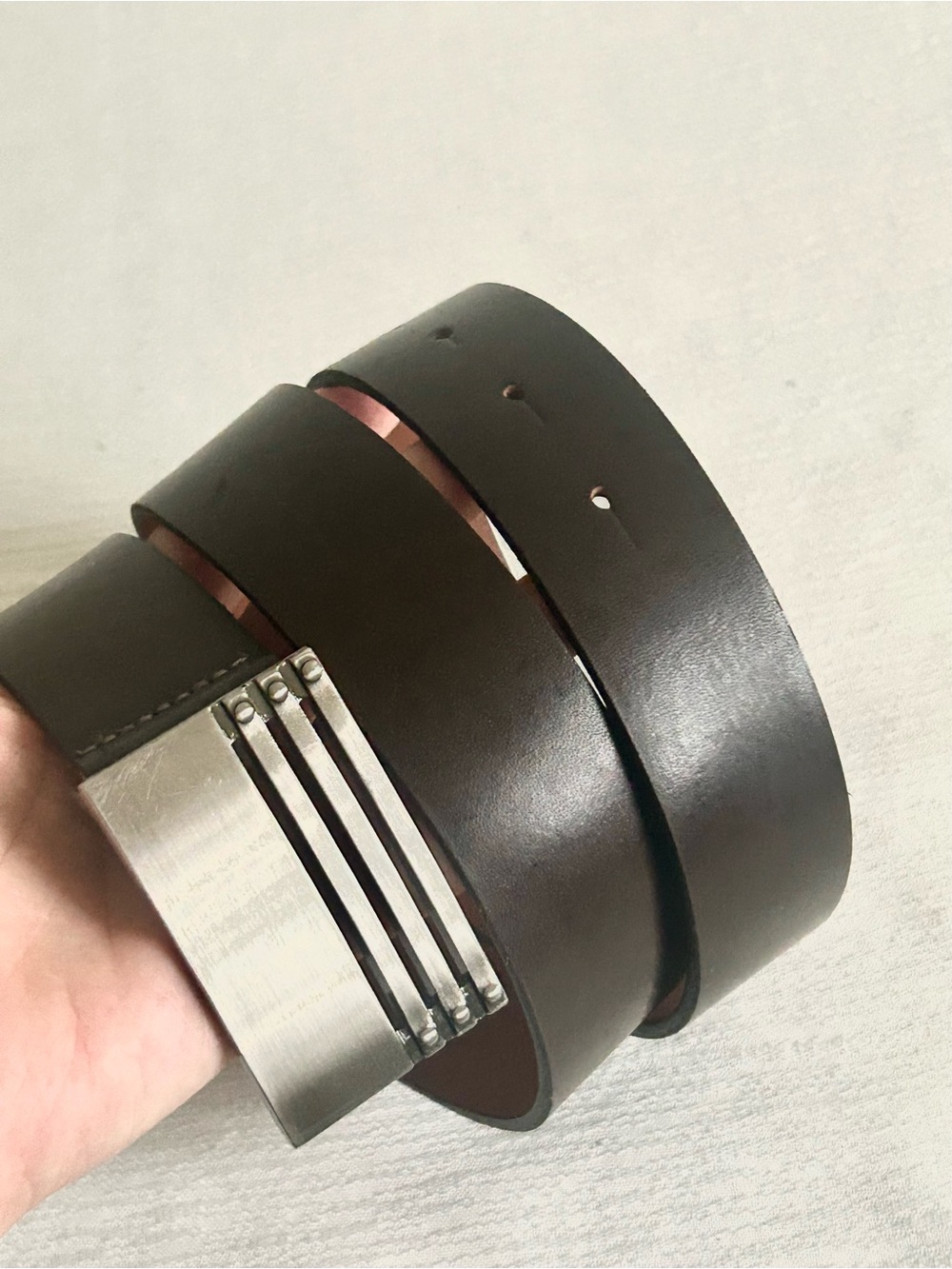Aldo Leather Dark Brown Belt with Brushed Silver Buckle